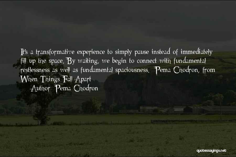 Pema Chodron Quotes: It's A Transformative Experience To Simply Pause Instead Of Immediately Fill Up The Space. By Waiting, We Begin To Connect