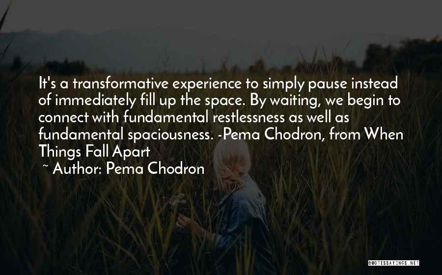 Pema Chodron Quotes: It's A Transformative Experience To Simply Pause Instead Of Immediately Fill Up The Space. By Waiting, We Begin To Connect