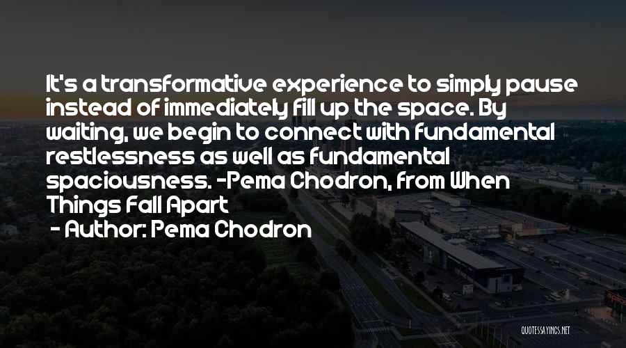 Pema Chodron Quotes: It's A Transformative Experience To Simply Pause Instead Of Immediately Fill Up The Space. By Waiting, We Begin To Connect