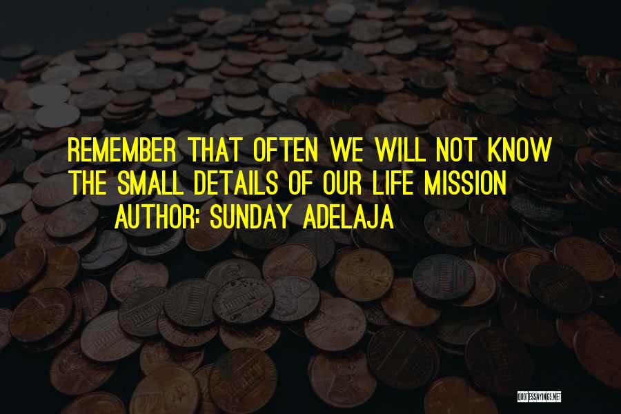 Sunday Adelaja Quotes: Remember That Often We Will Not Know The Small Details Of Our Life Mission