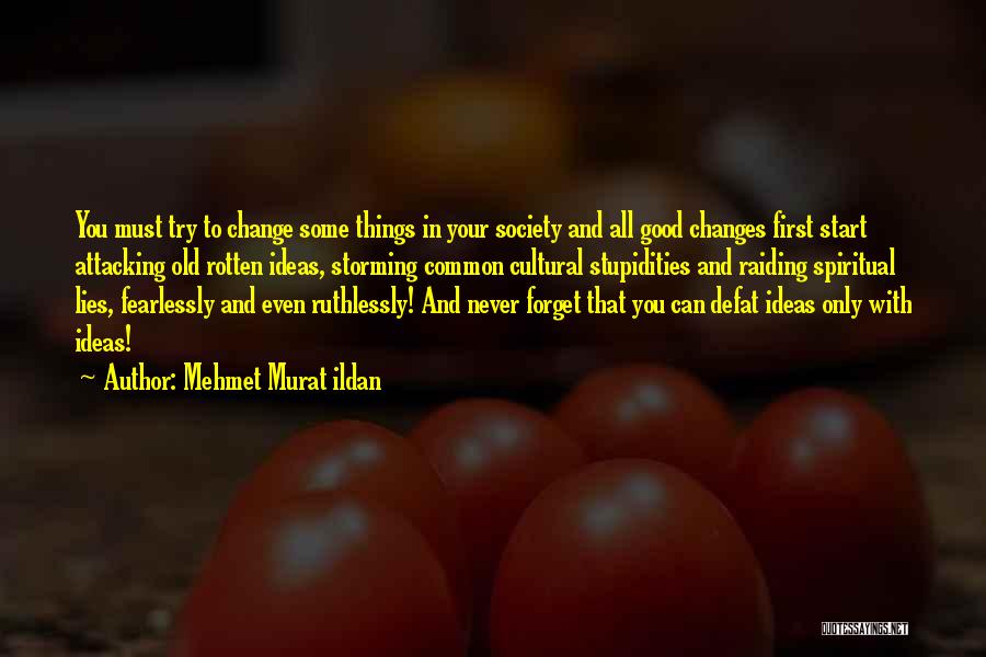 Mehmet Murat Ildan Quotes: You Must Try To Change Some Things In Your Society And All Good Changes First Start Attacking Old Rotten Ideas,