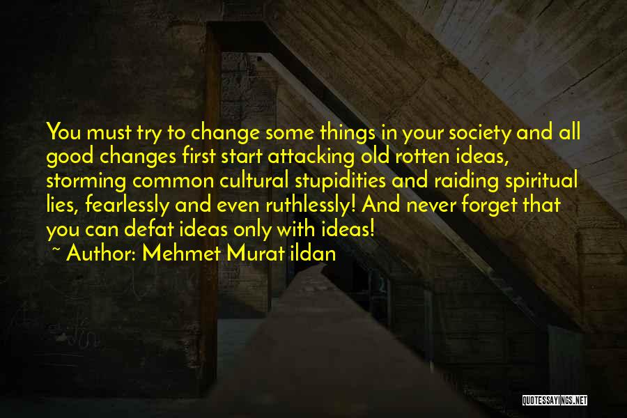 Mehmet Murat Ildan Quotes: You Must Try To Change Some Things In Your Society And All Good Changes First Start Attacking Old Rotten Ideas,