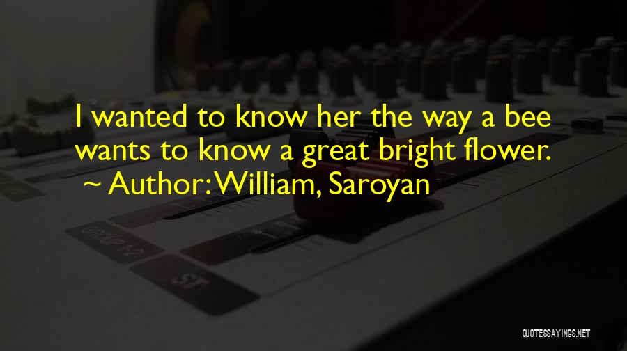 William, Saroyan Quotes: I Wanted To Know Her The Way A Bee Wants To Know A Great Bright Flower.