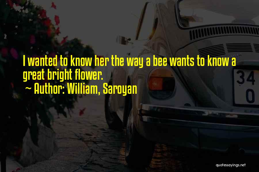 William, Saroyan Quotes: I Wanted To Know Her The Way A Bee Wants To Know A Great Bright Flower.