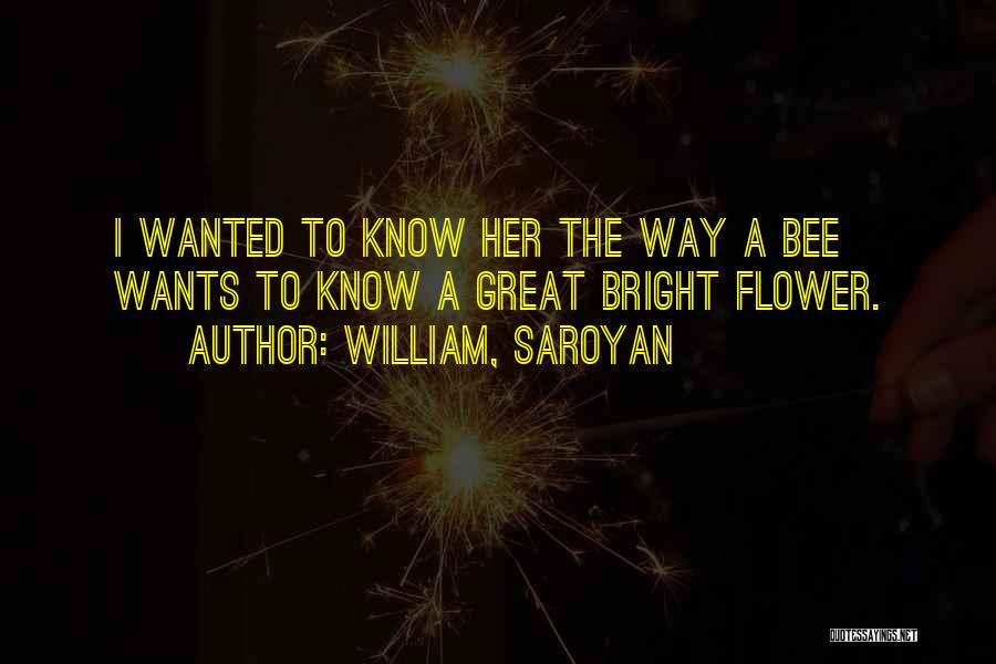 William, Saroyan Quotes: I Wanted To Know Her The Way A Bee Wants To Know A Great Bright Flower.