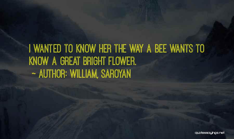 William, Saroyan Quotes: I Wanted To Know Her The Way A Bee Wants To Know A Great Bright Flower.