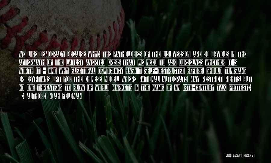 Noah Feldman Quotes: We Like Democracy Because Why? The Pathologies Of The U.s. Version Are So Obvious In The Aftermath Of The Latest