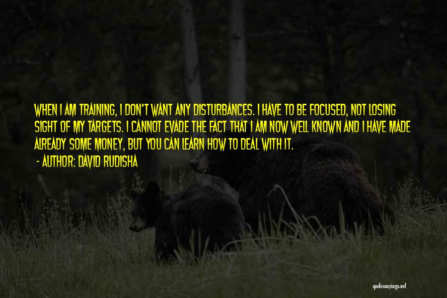 David Rudisha Quotes: When I Am Training, I Don't Want Any Disturbances. I Have To Be Focused, Not Losing Sight Of My Targets.