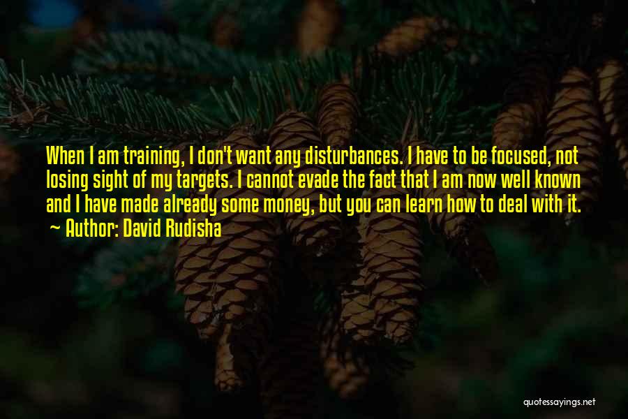 David Rudisha Quotes: When I Am Training, I Don't Want Any Disturbances. I Have To Be Focused, Not Losing Sight Of My Targets.