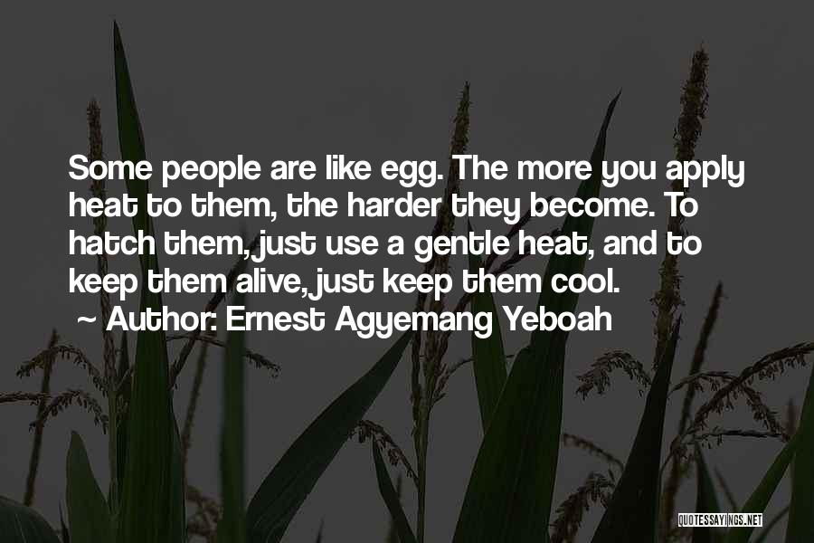 Ernest Agyemang Yeboah Quotes: Some People Are Like Egg. The More You Apply Heat To Them, The Harder They Become. To Hatch Them, Just