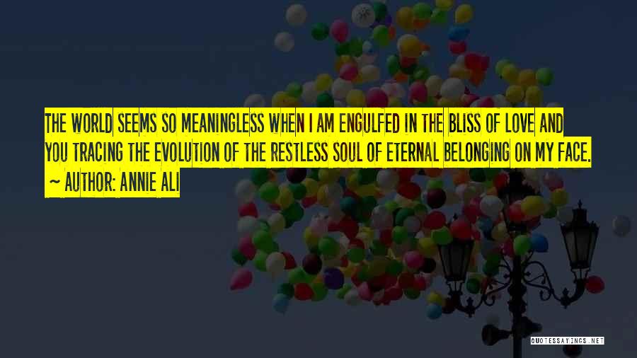 Annie Ali Quotes: The World Seems So Meaningless When I Am Engulfed In The Bliss Of Love And You Tracing The Evolution Of