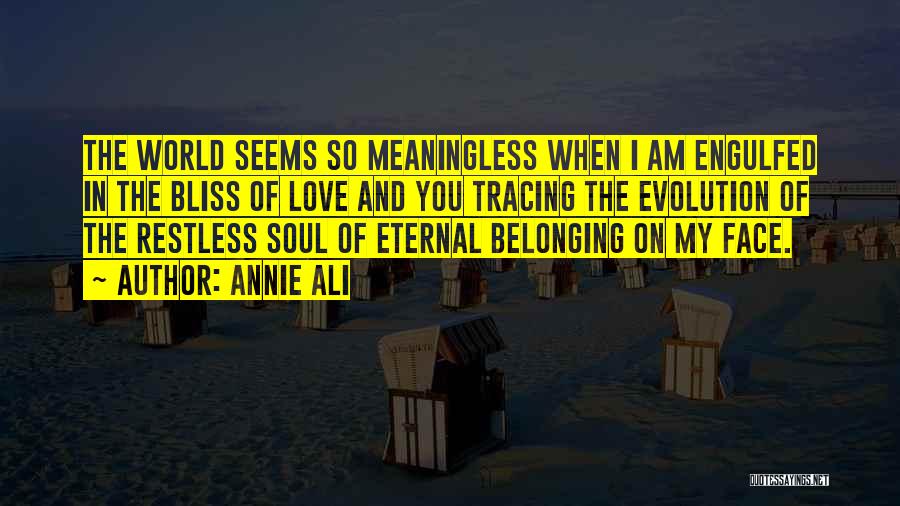 Annie Ali Quotes: The World Seems So Meaningless When I Am Engulfed In The Bliss Of Love And You Tracing The Evolution Of