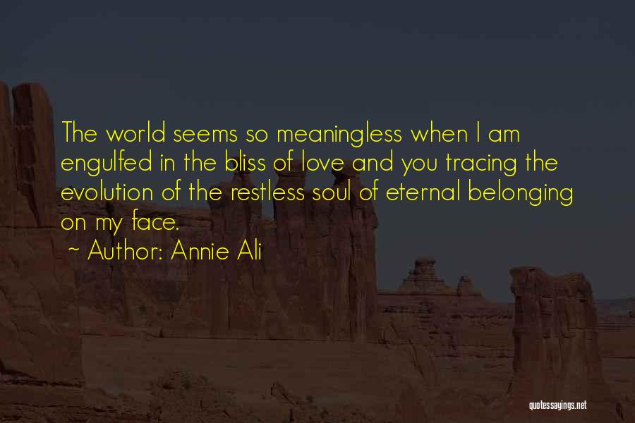 Annie Ali Quotes: The World Seems So Meaningless When I Am Engulfed In The Bliss Of Love And You Tracing The Evolution Of