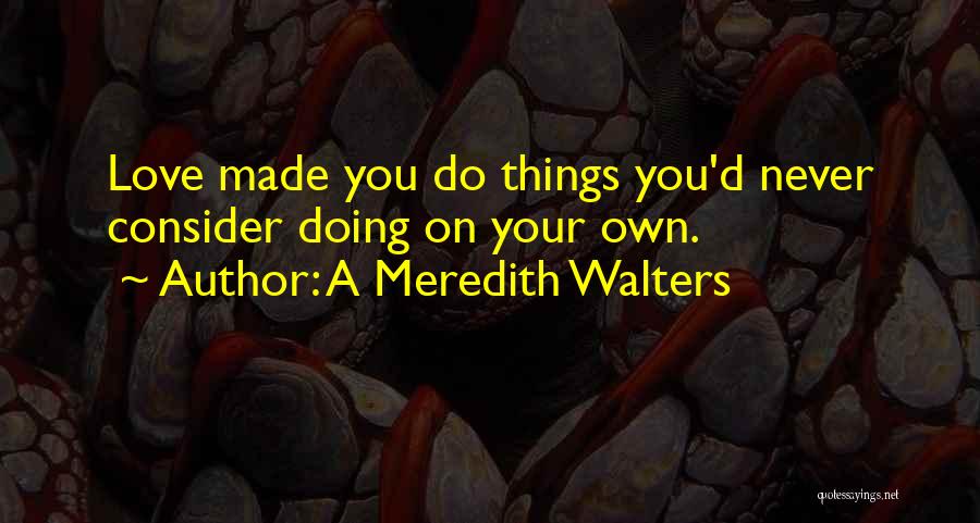 A Meredith Walters Quotes: Love Made You Do Things You'd Never Consider Doing On Your Own.