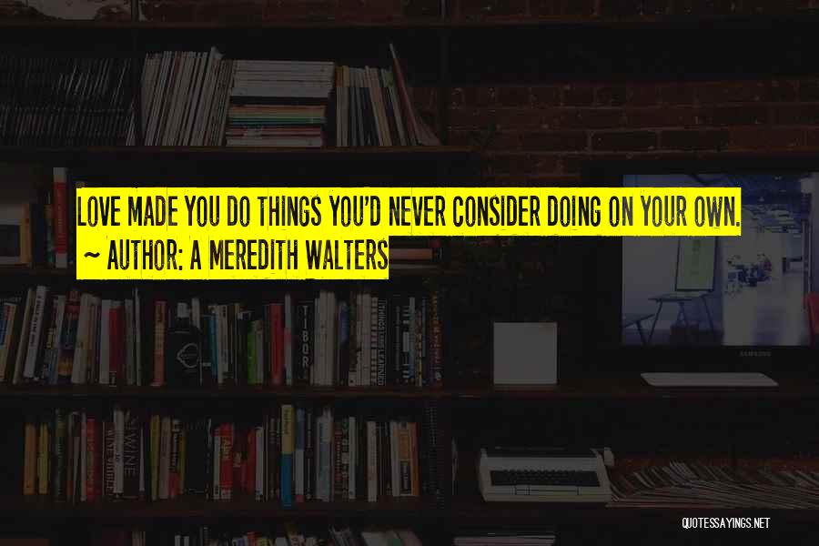 A Meredith Walters Quotes: Love Made You Do Things You'd Never Consider Doing On Your Own.