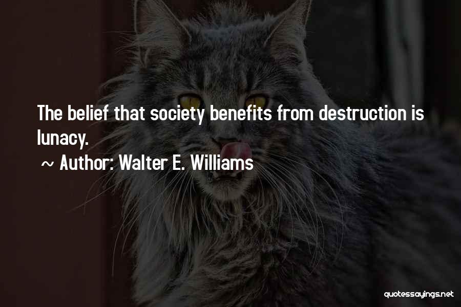 Walter E. Williams Quotes: The Belief That Society Benefits From Destruction Is Lunacy.