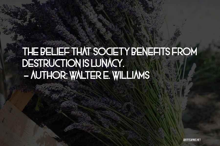 Walter E. Williams Quotes: The Belief That Society Benefits From Destruction Is Lunacy.