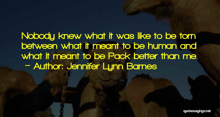 Jennifer Lynn Barnes Quotes: Nobody Knew What It Was Like To Be Torn Between What It Meant To Be Human And What It Meant