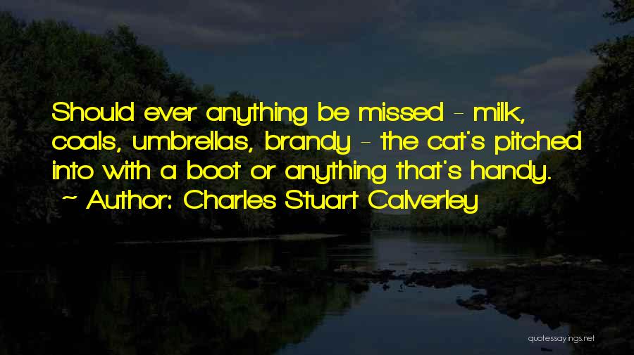 Charles Stuart Calverley Quotes: Should Ever Anything Be Missed - Milk, Coals, Umbrellas, Brandy - The Cat's Pitched Into With A Boot Or Anything