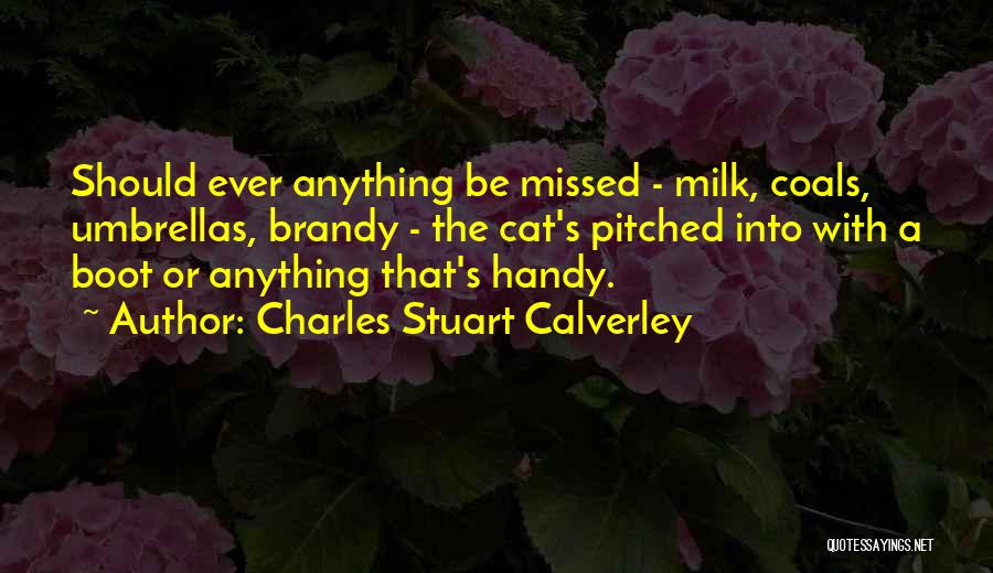 Charles Stuart Calverley Quotes: Should Ever Anything Be Missed - Milk, Coals, Umbrellas, Brandy - The Cat's Pitched Into With A Boot Or Anything