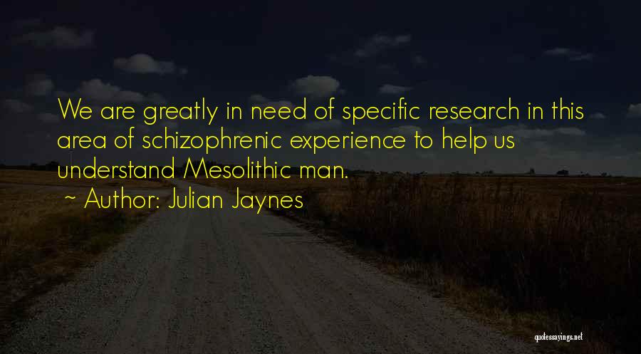 Julian Jaynes Quotes: We Are Greatly In Need Of Specific Research In This Area Of Schizophrenic Experience To Help Us Understand Mesolithic Man.