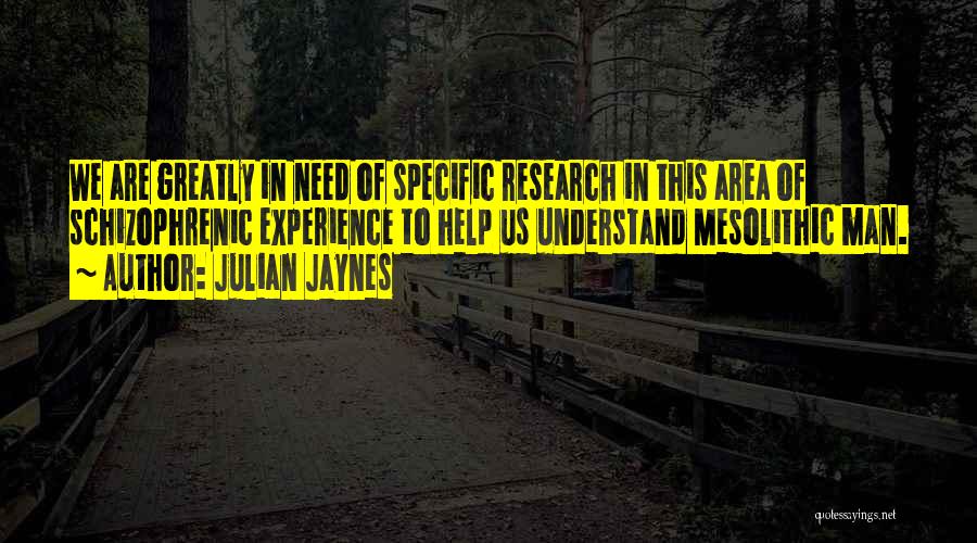 Julian Jaynes Quotes: We Are Greatly In Need Of Specific Research In This Area Of Schizophrenic Experience To Help Us Understand Mesolithic Man.