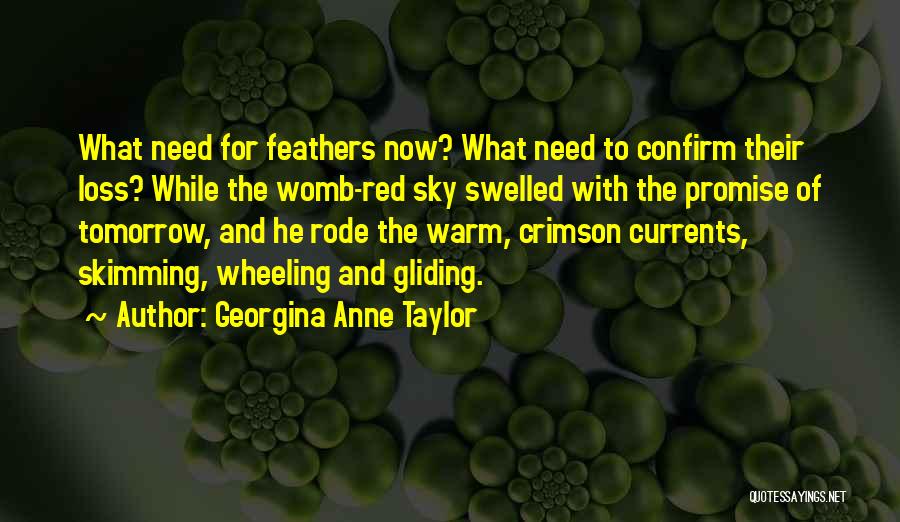 Georgina Anne Taylor Quotes: What Need For Feathers Now? What Need To Confirm Their Loss? While The Womb-red Sky Swelled With The Promise Of