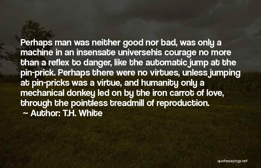 T.H. White Quotes: Perhaps Man Was Neither Good Nor Bad, Was Only A Machine In An Insensate Universehis Courage No More Than A