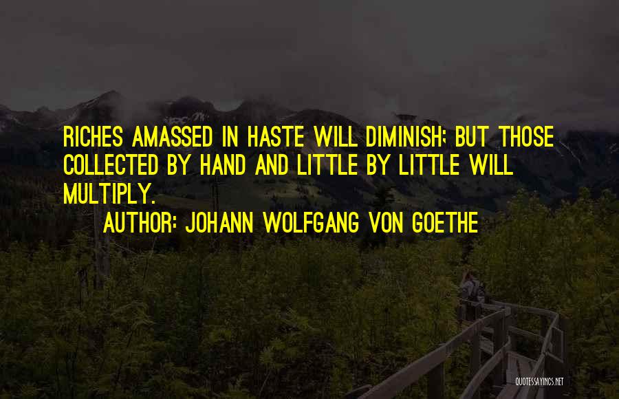 Johann Wolfgang Von Goethe Quotes: Riches Amassed In Haste Will Diminish; But Those Collected By Hand And Little By Little Will Multiply.