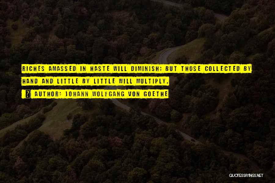 Johann Wolfgang Von Goethe Quotes: Riches Amassed In Haste Will Diminish; But Those Collected By Hand And Little By Little Will Multiply.