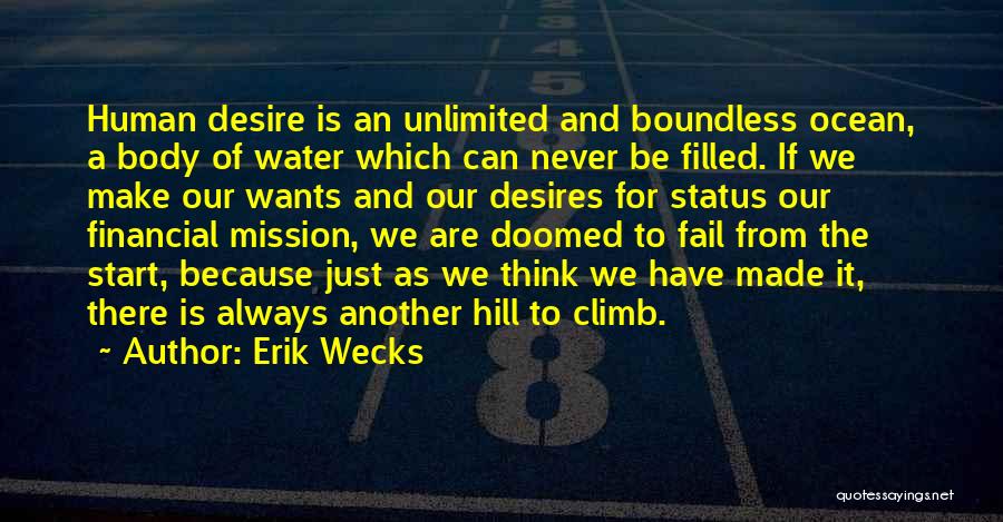 Erik Wecks Quotes: Human Desire Is An Unlimited And Boundless Ocean, A Body Of Water Which Can Never Be Filled. If We Make