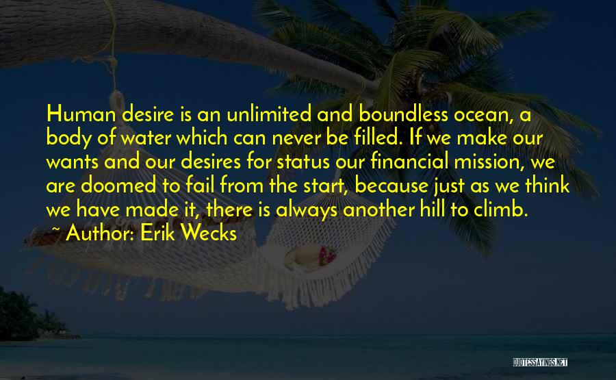 Erik Wecks Quotes: Human Desire Is An Unlimited And Boundless Ocean, A Body Of Water Which Can Never Be Filled. If We Make