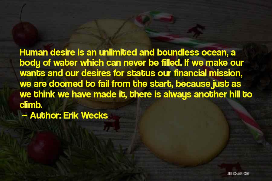 Erik Wecks Quotes: Human Desire Is An Unlimited And Boundless Ocean, A Body Of Water Which Can Never Be Filled. If We Make