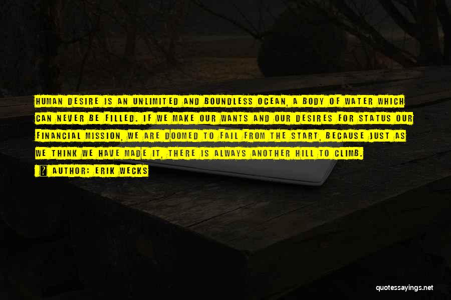 Erik Wecks Quotes: Human Desire Is An Unlimited And Boundless Ocean, A Body Of Water Which Can Never Be Filled. If We Make