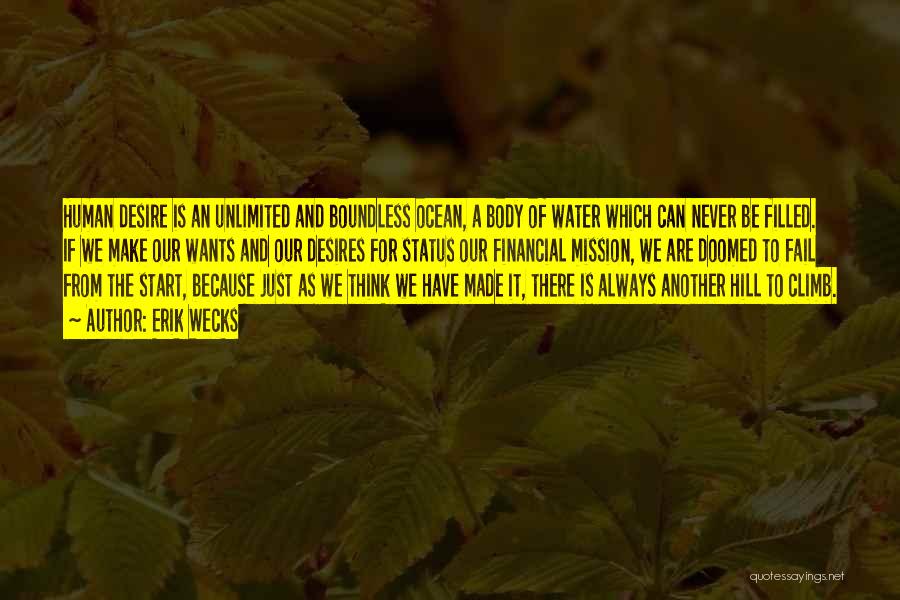 Erik Wecks Quotes: Human Desire Is An Unlimited And Boundless Ocean, A Body Of Water Which Can Never Be Filled. If We Make