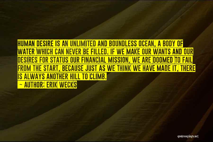 Erik Wecks Quotes: Human Desire Is An Unlimited And Boundless Ocean, A Body Of Water Which Can Never Be Filled. If We Make