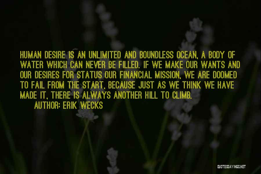 Erik Wecks Quotes: Human Desire Is An Unlimited And Boundless Ocean, A Body Of Water Which Can Never Be Filled. If We Make