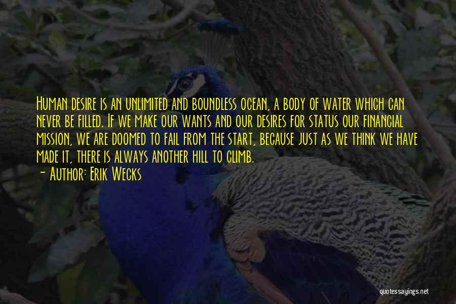 Erik Wecks Quotes: Human Desire Is An Unlimited And Boundless Ocean, A Body Of Water Which Can Never Be Filled. If We Make