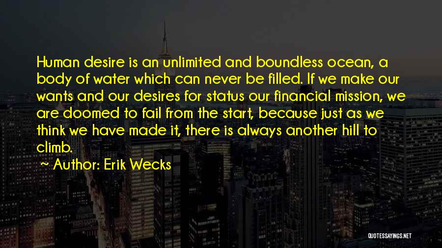Erik Wecks Quotes: Human Desire Is An Unlimited And Boundless Ocean, A Body Of Water Which Can Never Be Filled. If We Make