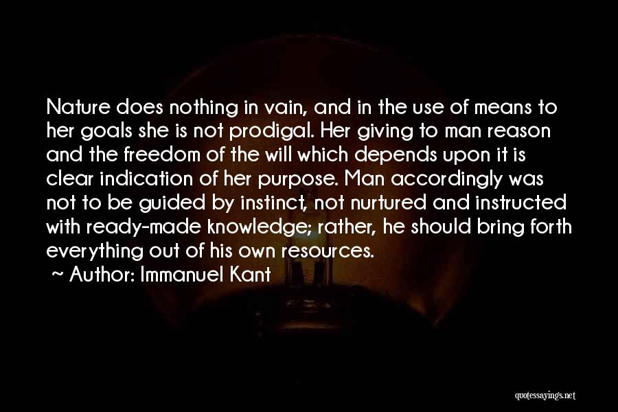 Immanuel Kant Quotes: Nature Does Nothing In Vain, And In The Use Of Means To Her Goals She Is Not Prodigal. Her Giving