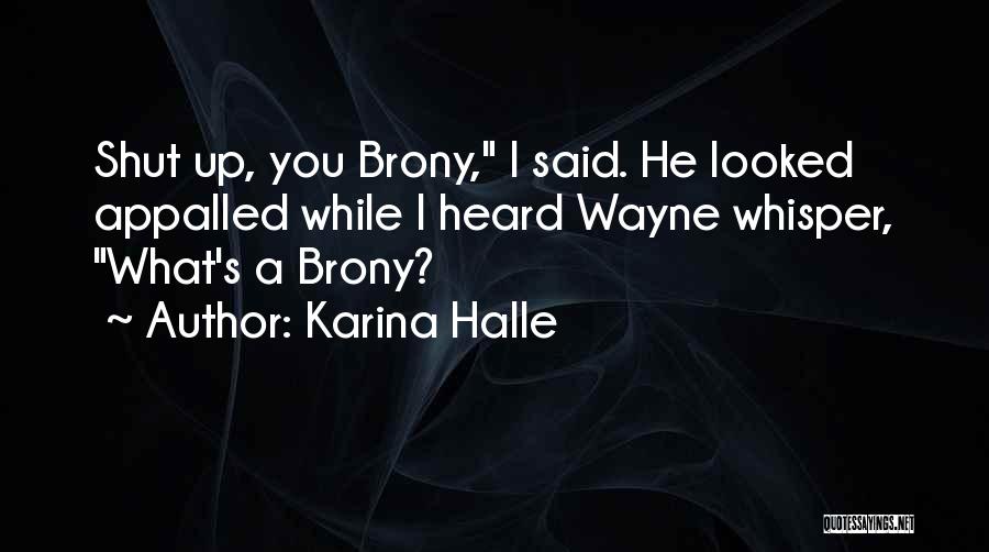 Karina Halle Quotes: Shut Up, You Brony, I Said. He Looked Appalled While I Heard Wayne Whisper, What's A Brony?
