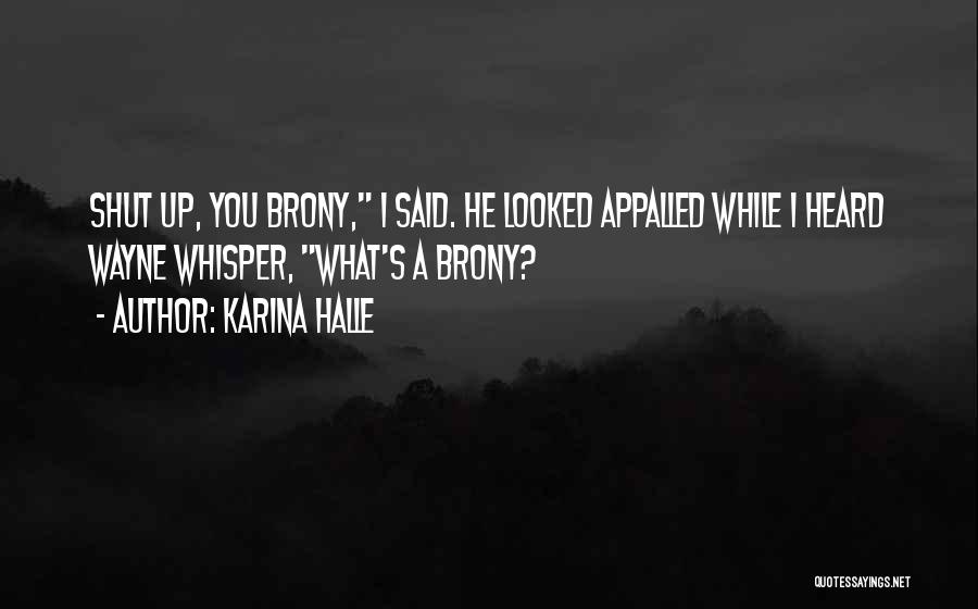 Karina Halle Quotes: Shut Up, You Brony, I Said. He Looked Appalled While I Heard Wayne Whisper, What's A Brony?