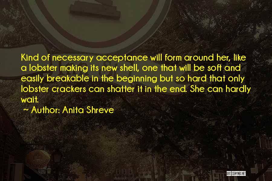 Anita Shreve Quotes: Kind Of Necessary Acceptance Will Form Around Her, Like A Lobster Making Its New Shell, One That Will Be Soft