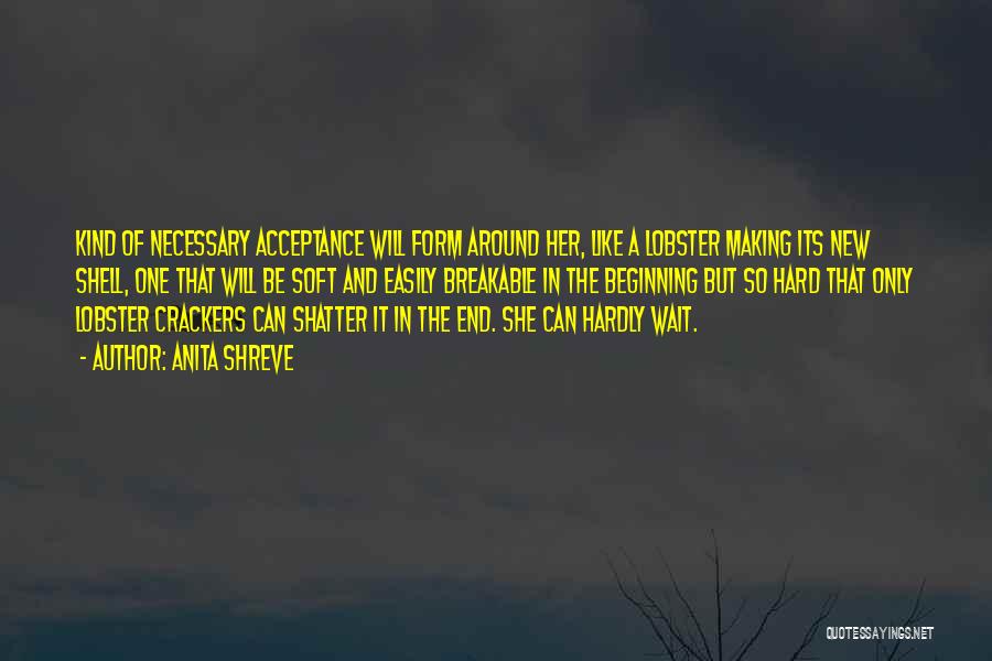 Anita Shreve Quotes: Kind Of Necessary Acceptance Will Form Around Her, Like A Lobster Making Its New Shell, One That Will Be Soft