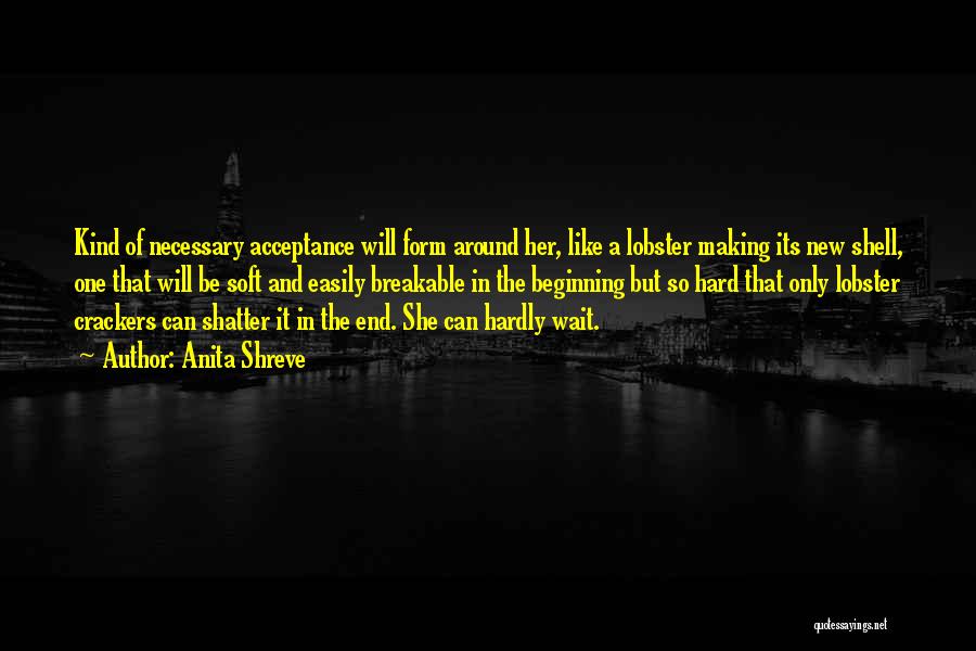 Anita Shreve Quotes: Kind Of Necessary Acceptance Will Form Around Her, Like A Lobster Making Its New Shell, One That Will Be Soft