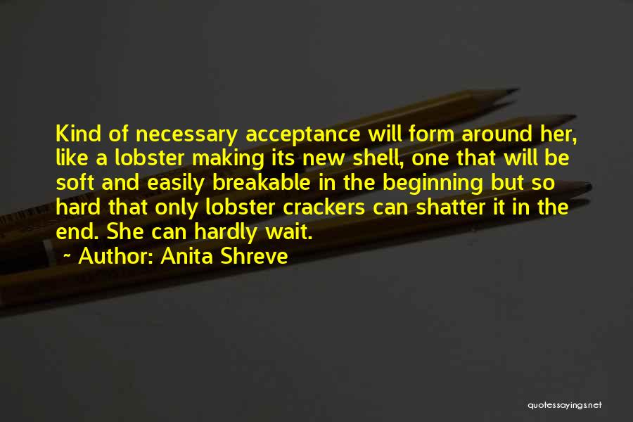 Anita Shreve Quotes: Kind Of Necessary Acceptance Will Form Around Her, Like A Lobster Making Its New Shell, One That Will Be Soft