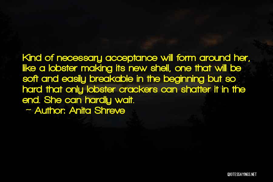 Anita Shreve Quotes: Kind Of Necessary Acceptance Will Form Around Her, Like A Lobster Making Its New Shell, One That Will Be Soft