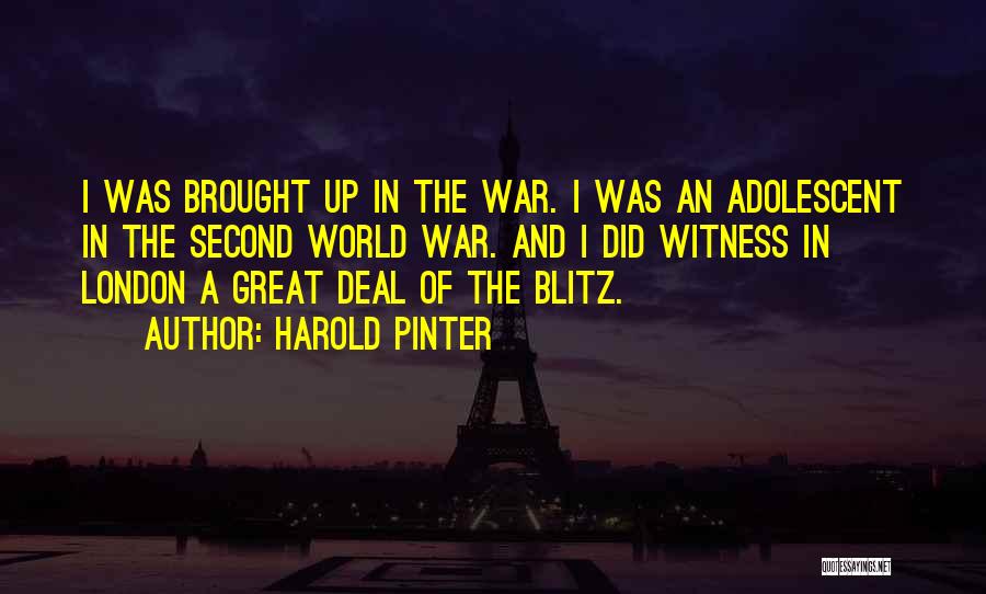 Harold Pinter Quotes: I Was Brought Up In The War. I Was An Adolescent In The Second World War. And I Did Witness