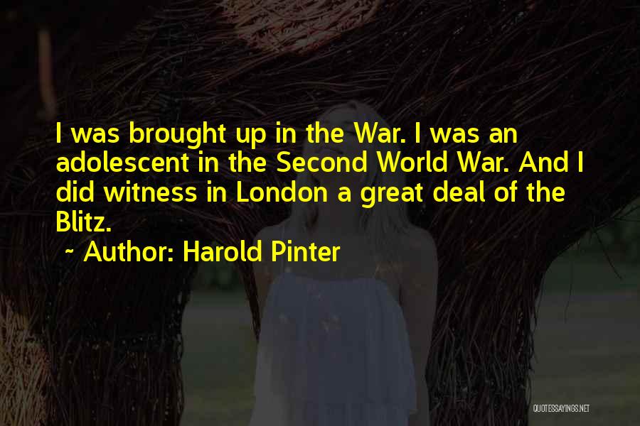 Harold Pinter Quotes: I Was Brought Up In The War. I Was An Adolescent In The Second World War. And I Did Witness