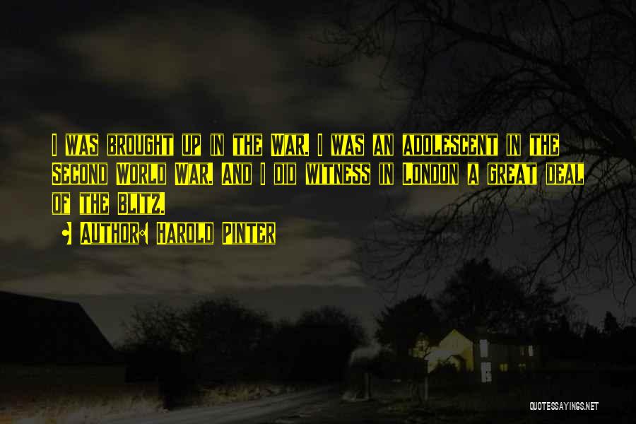 Harold Pinter Quotes: I Was Brought Up In The War. I Was An Adolescent In The Second World War. And I Did Witness
